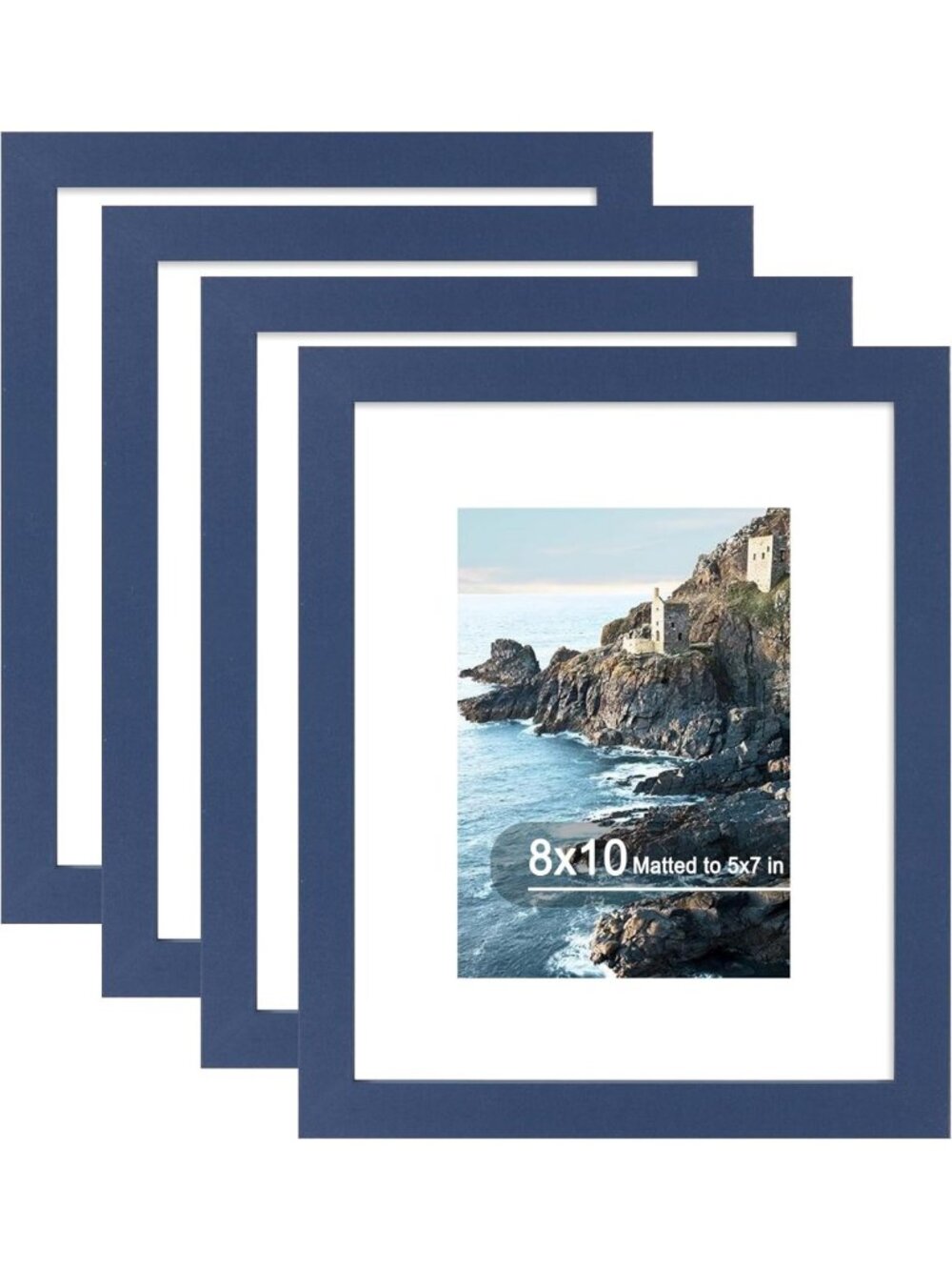 4 Pack 8x10 Picture Frames - Real Glass & Wood, Tabletop & Wall Mount, Blue